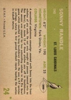 1961 Fleer #24 Sonny Randle RC back image