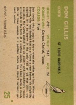 1961 Fleer #25 Don Gillis back image