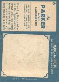 1961 Topps #6 Jim Parker back image
