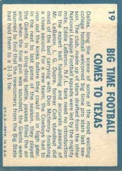 1961 Topps #19 Eddie LeBaron IA back image