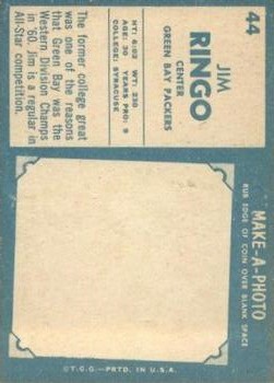 1961 Topps #44 Jim Ringo back image