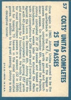 1961 Topps #57 Johnny Unitas IA back image