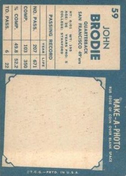 1961 Topps #59 John Brodie RC back image