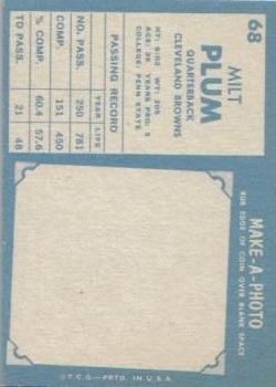 1961 Topps #68 Milt Plum back image