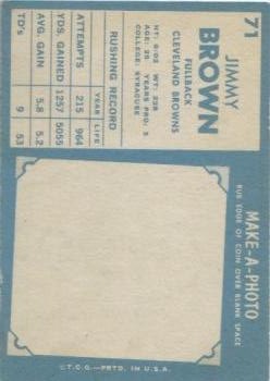 1961 Topps #71 Jim Brown back image