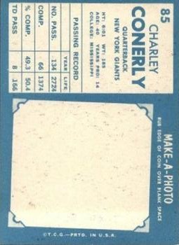 1961 Topps #85 Charley Conerly back image