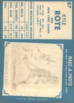 1961 Topps #87 Kyle Rote back image