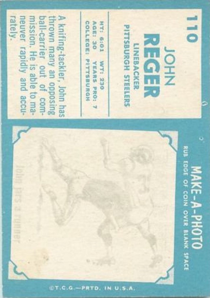1961 Topps #110 John Reger back image