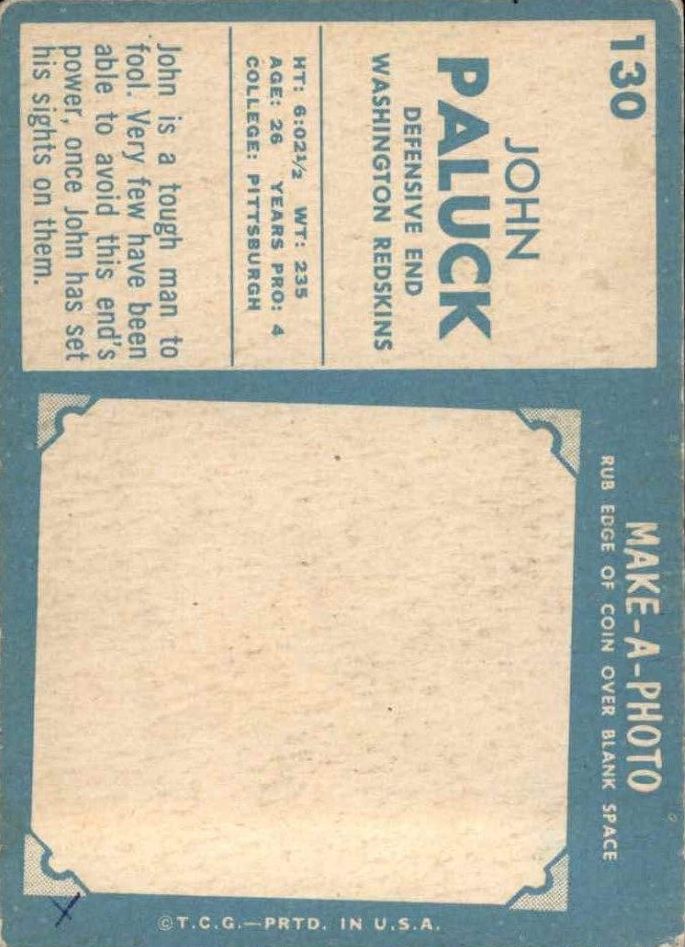 1961 Topps #130 John Paluck RC back image