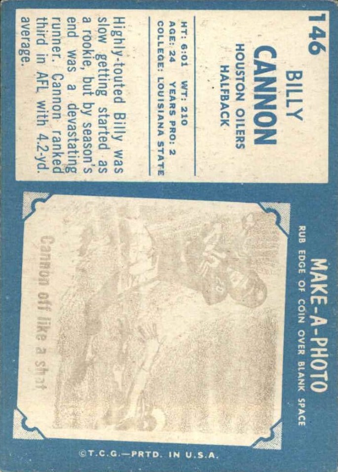 1961 Topps #146 Billy Cannon back image