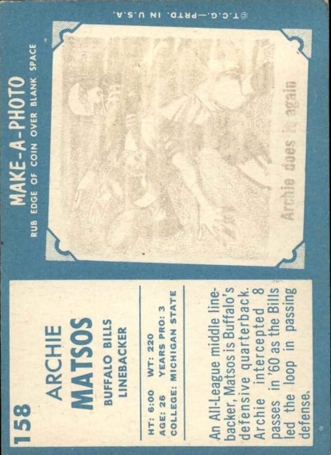 1961 Topps #158 Archie Matsos RC back image