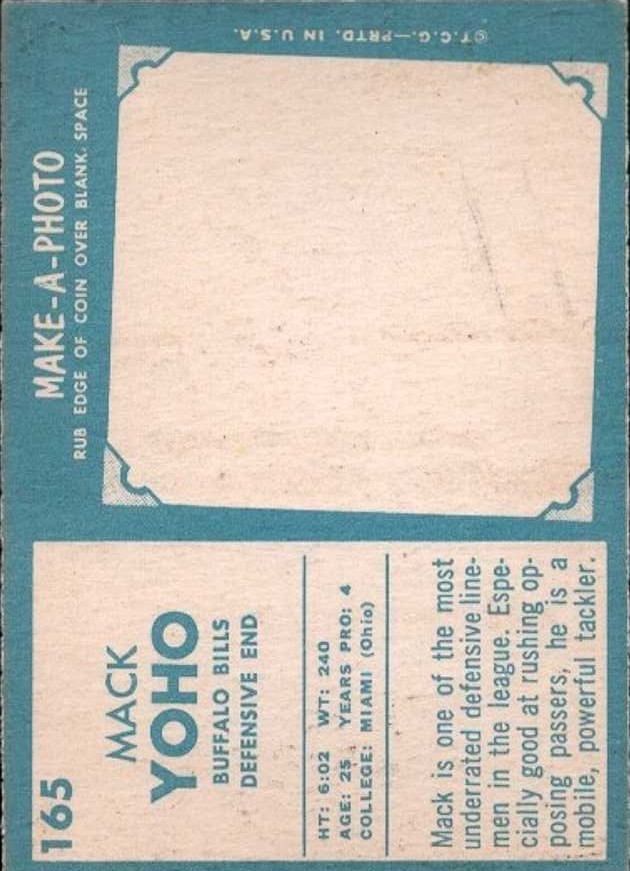 1961 Topps #165 Mack Yoho back image