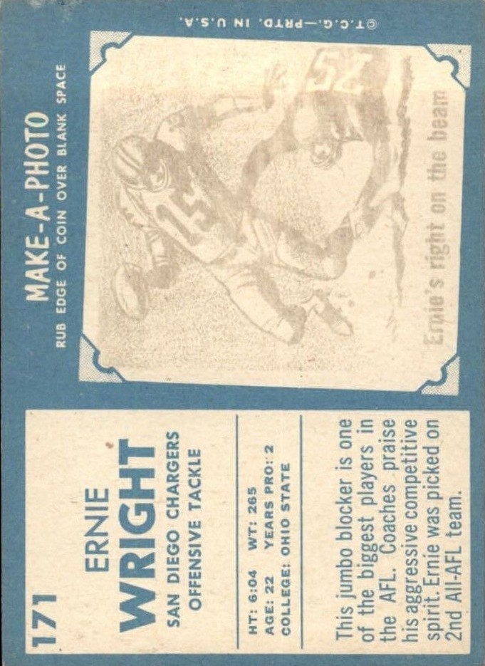 1961 Topps #171 Ernie Wright RC back image