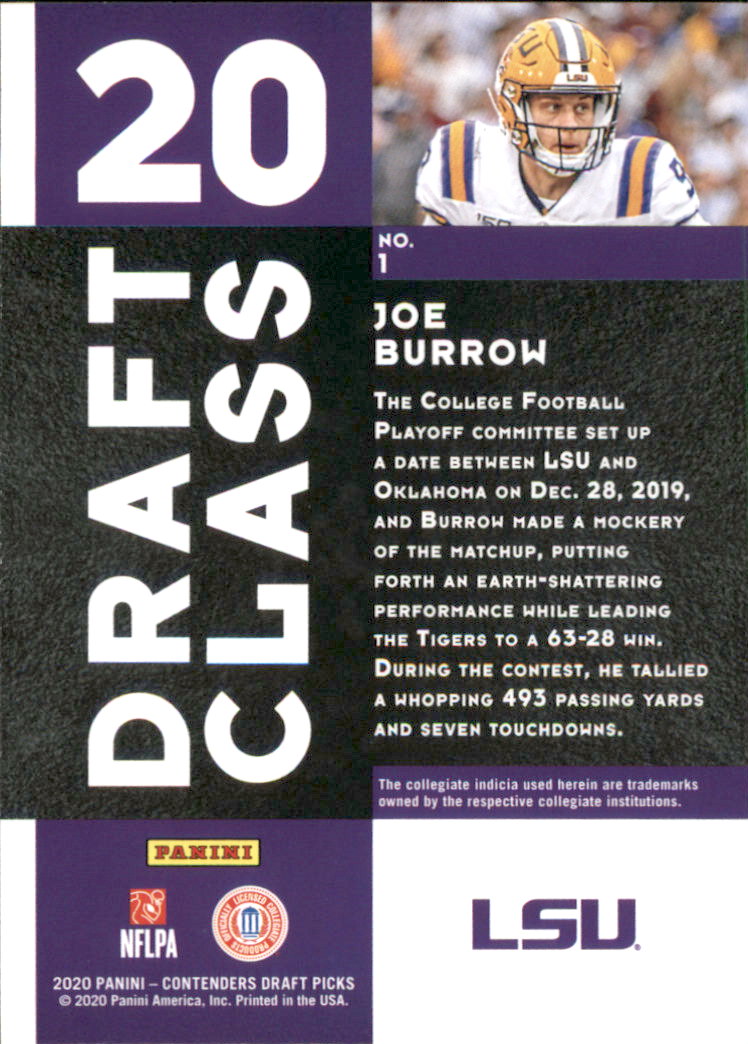 Joe Burrow 2020 Panini Contenders Draft Picks Draft Class #1 (PSA 9)