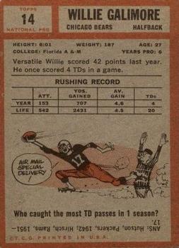 1962 Topps #14 Willie Galimore back image