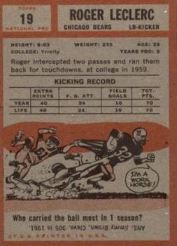 1962 Topps #19 Roger LeClerc RC back image