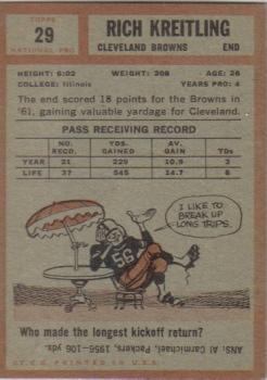 1962 Topps #29 Rich Kreitling RC back image