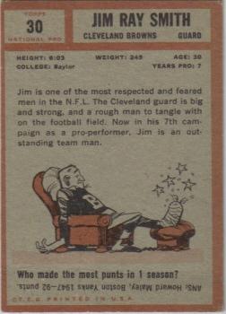1962 Topps #30 Jim Ray Smith back image