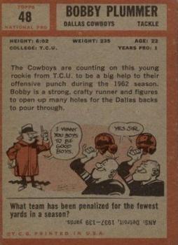 1962 Topps #48 Bobby Plummer SP RC back image