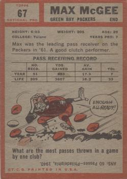 1962 Topps #67 Max McGee SP back image