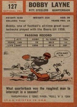 1962 Topps #127 Bobby Layne UER/(Bears until 1958,/should be Lions) back image