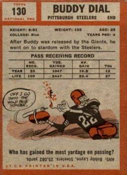 1962 Topps #130 Buddy Dial SP back image