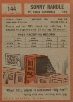 1962 Topps #144 Sonny Randle back image