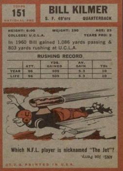 1962 Topps #151 Billy Kilmer RC back image