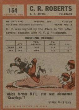 1962 Topps #154 C.R. Roberts SP RC back image