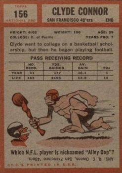 1962 Topps #156 Clyde Conner UER/(Misspelled Connor/on card back) back image