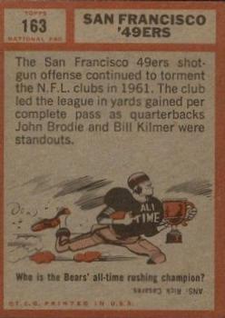 1962 Topps #163 San Francisco 49ers Team back image