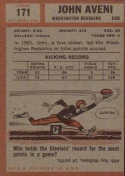 1962 Topps #171 John Aveni SP RC back image