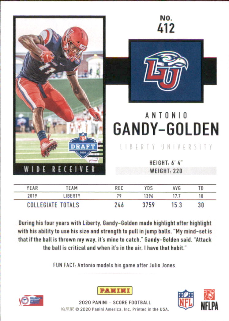 2020 Score #412 Antonio Gandy-Golden RC back image