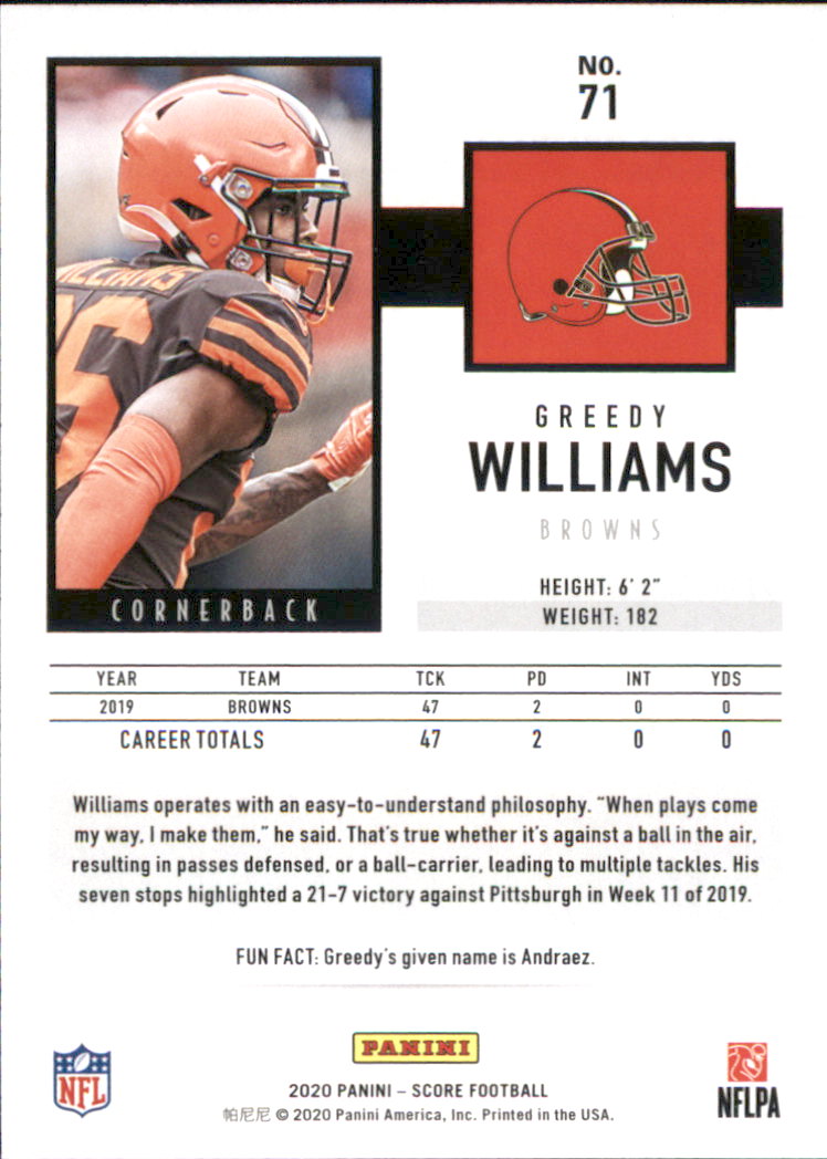 2020 Score #71 Greedy Williams back image