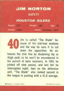 1963 Fleer #40 Jim Norton back image