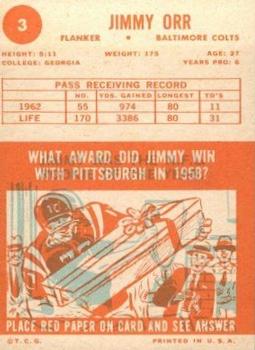 1963 Topps #3 Jimmy Orr back image