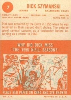 1963 Topps #7 Dick Szymanski RC back image