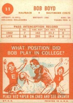 1963 Topps #11 Bob Boyd DB RC back image