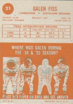 1963 Topps #21 Galen Fiss SP back image