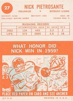 1963 Topps #27 Nick Pietrosante back image