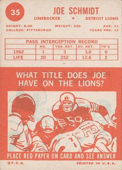 1963 Topps #35 Joe Schmidt back image