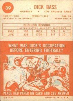 1963 Topps #39 Dick Bass back image