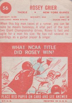 1963 Topps #56 Roosevelt Grier SP back image