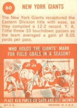 1963 Topps #60 New York Giants back image