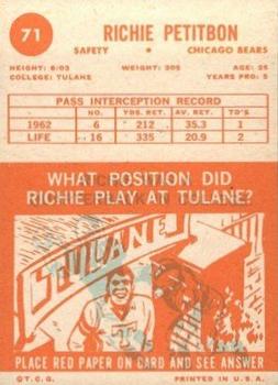 1963 Topps #71 Richie Petitbon back image