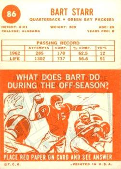 1963 Topps #86 Bart Starr back image