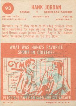 1963 Topps #93 Hank Jordan back image