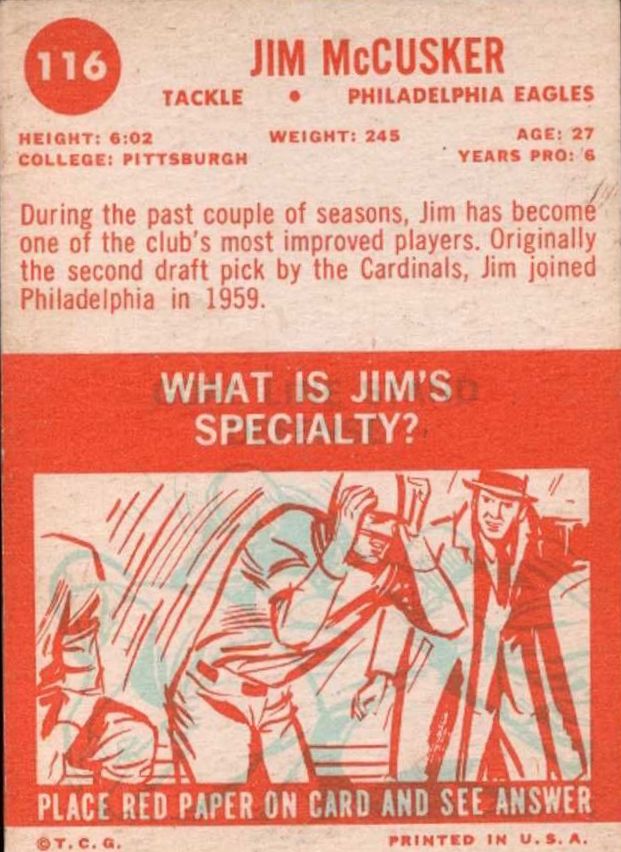 1963 Topps #116 Jim McCusker SP back image