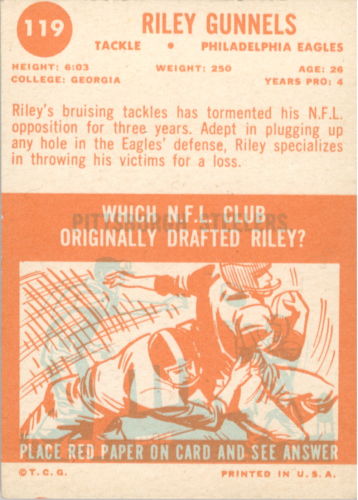 1963 Topps #119 Riley Gunnels SP RC back image