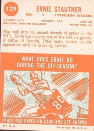 1963 Topps #129 Ernie Stautner SP back image